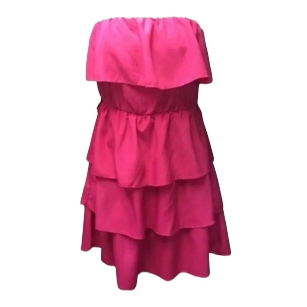 Lily Rose Tiered Fit & Flare Dress‎ XS Pink Strapless Ruffle Above Knee Flirty - Picture 2 of 7